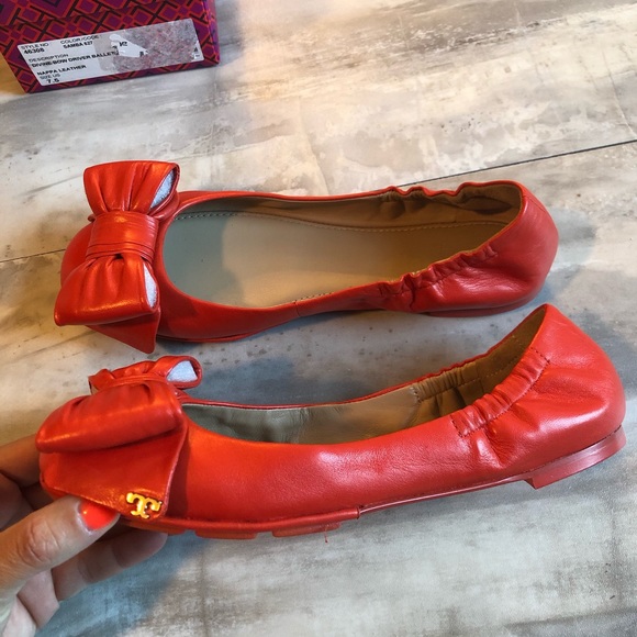 Tory Burch Divine Bow Driver Samba Orange flat ballet shoe size 7.5 - Picture 5 of 8
